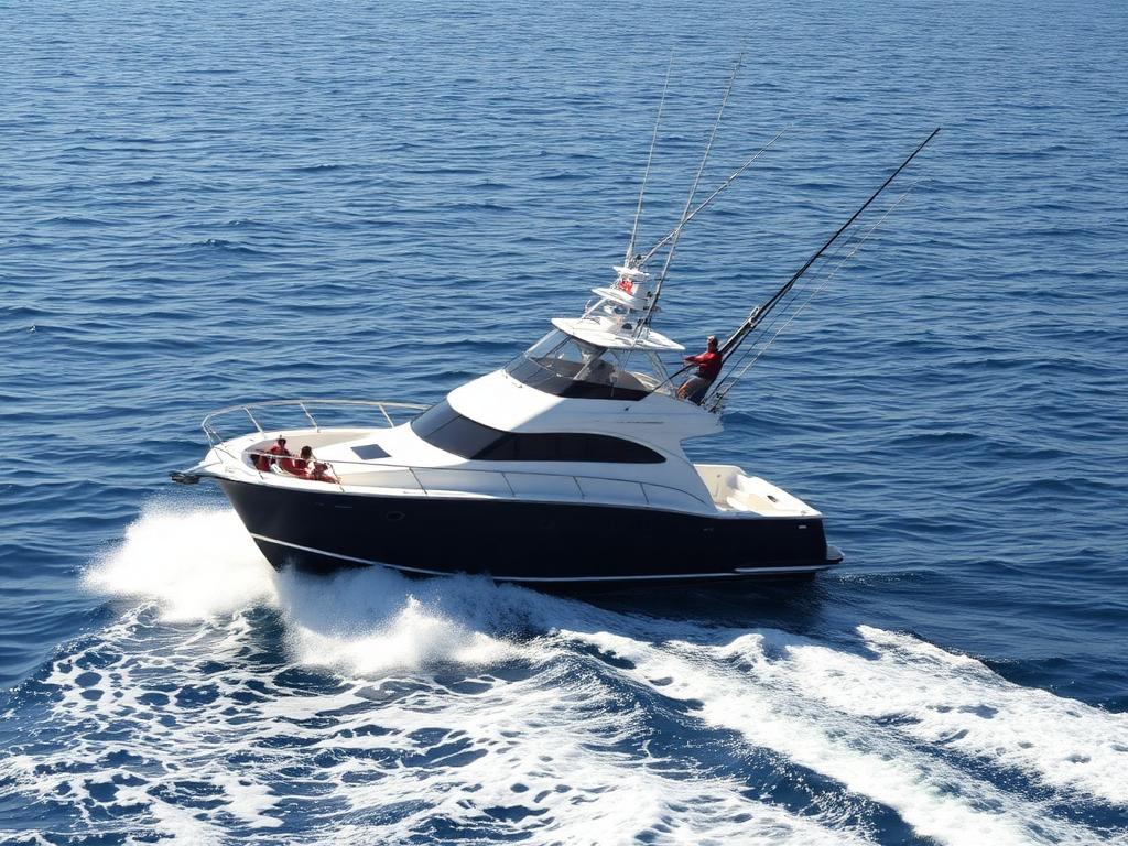Sport fishing boat light trolling on calm Mediterranean waters off Malta